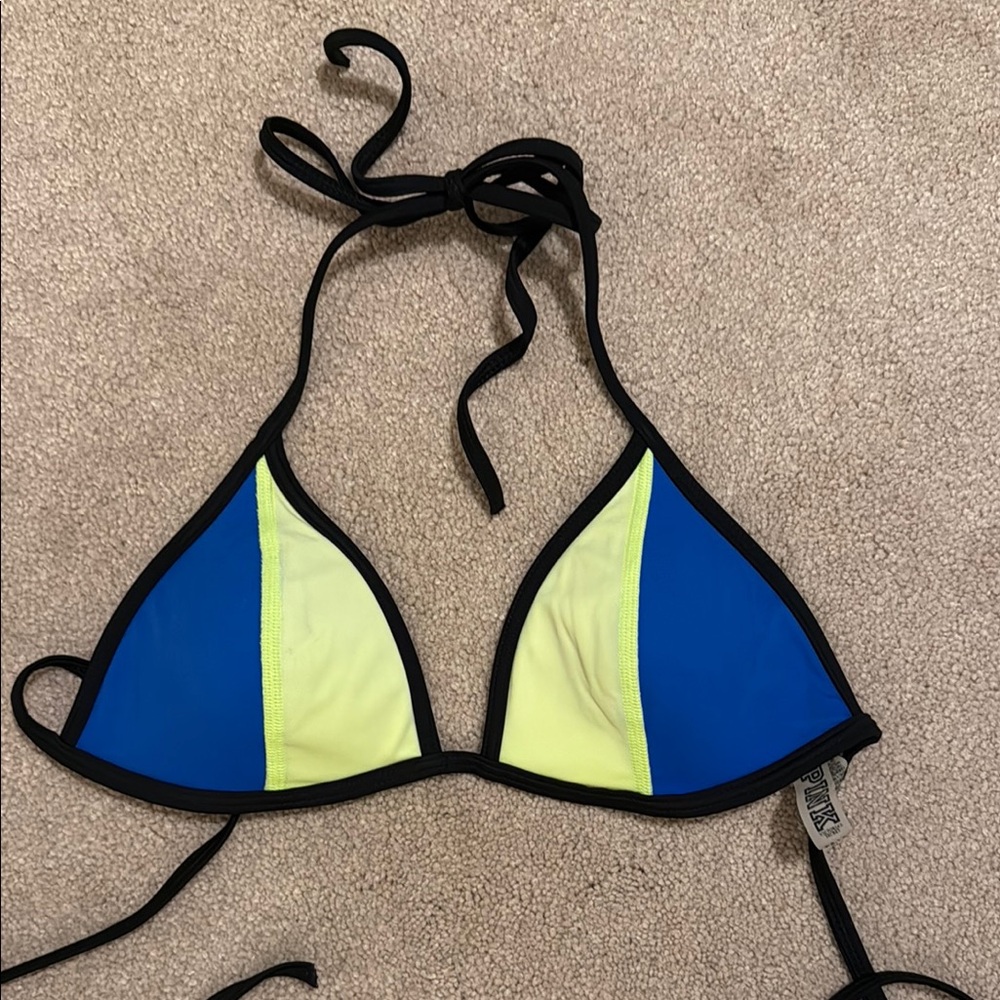 PINK Victoria's Secret Blue and Yellow Bikini Top